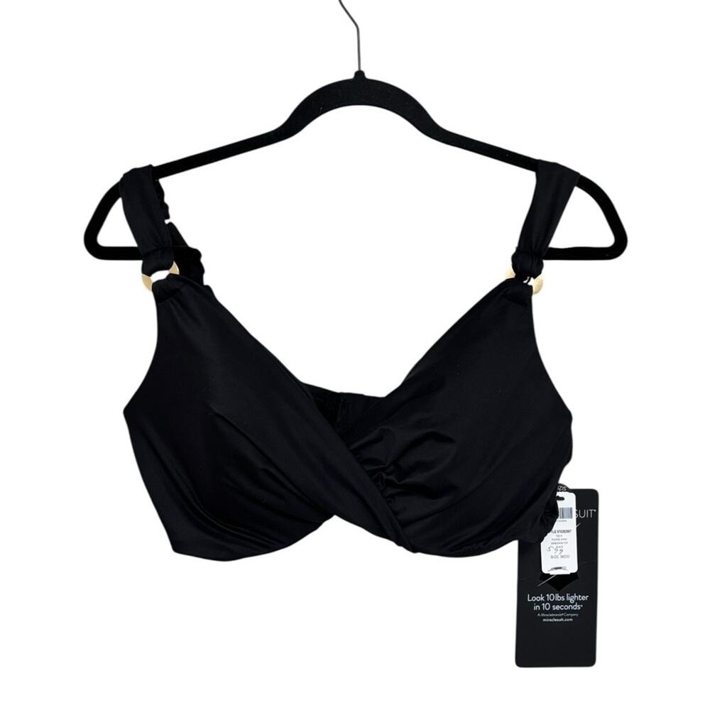 NWT Miraclesuit Solid Plunge Bikini Top in Black - Size 36DD - Picture 3 of 9